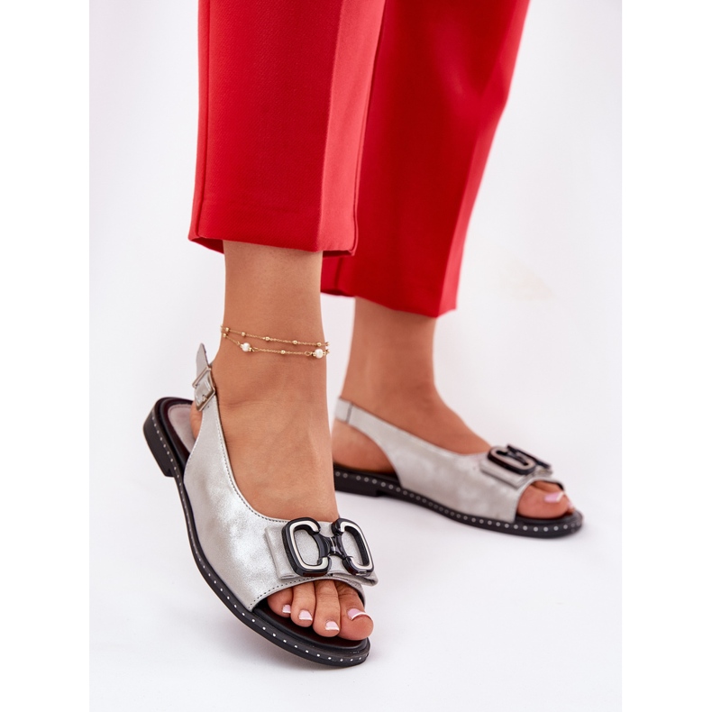 Jezzi Ploché sandály s dekorací Eco Leather Silver stříbro 2