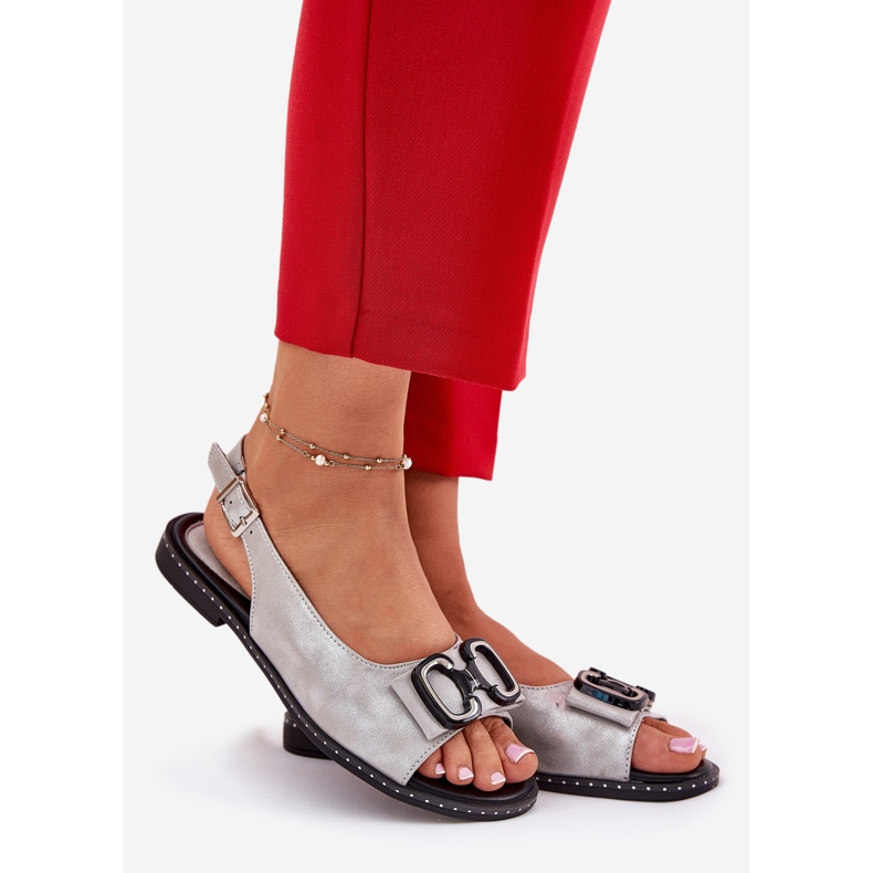 Jezzi Ploché sandály s dekorací Eco Leather Silver stříbro 1