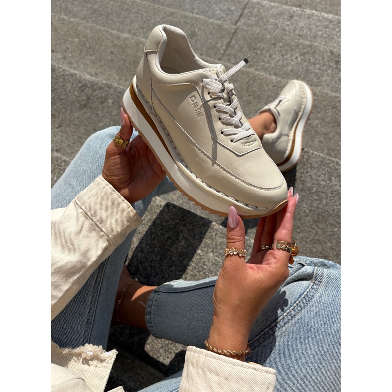 Dámské kožené tenisky na platformě Big Star RR274A334 béžový 2