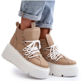 Zazoo 3416 kožené dámské sportovní boty, béžová béžový 6