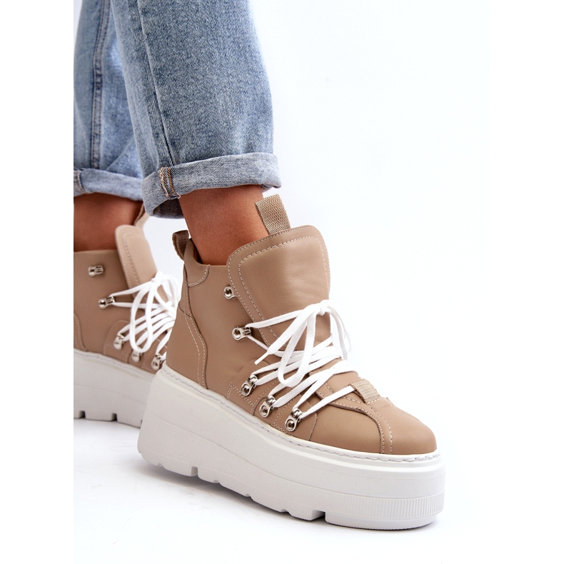 Zazoo 3416 kožené dámské sportovní boty, béžová béžový 5