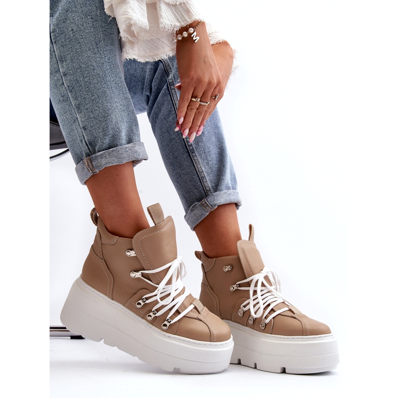 Zazoo 3416 kožené dámské sportovní boty, béžová béžový 2