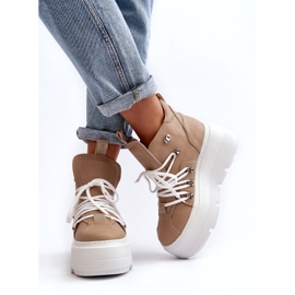 Zazoo 3416 kožené dámské sportovní boty, béžová béžový 1