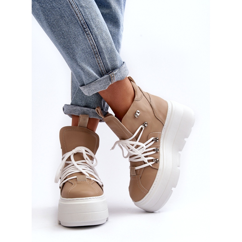 Zazoo 3416 kožené dámské sportovní boty, béžová béžový 1