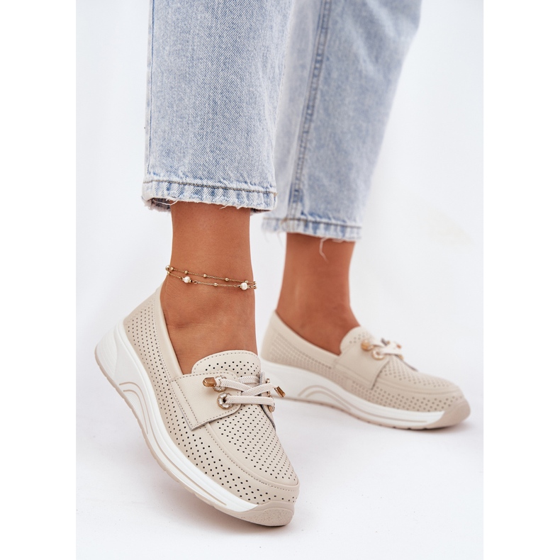 Kožené boty vyrobené z přírodní kůže na platformě Artiker 56C2102 béžový 2