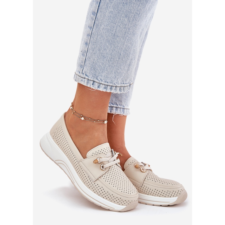 Kožené boty vyrobené z přírodní kůže na platformě Artiker 56C2102 béžový 1