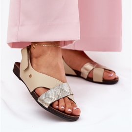 Kožené sandály pro suchý zip zazoo 40141 béžové-gold béžový 2