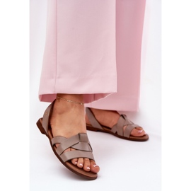 Zazoo 40185 Pohodlné kožené posuvné sandály tmavě béžové béžový 2