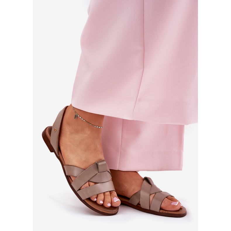 Zazoo 40185 Pohodlné kožené posuvné sandály tmavě béžové béžový 1