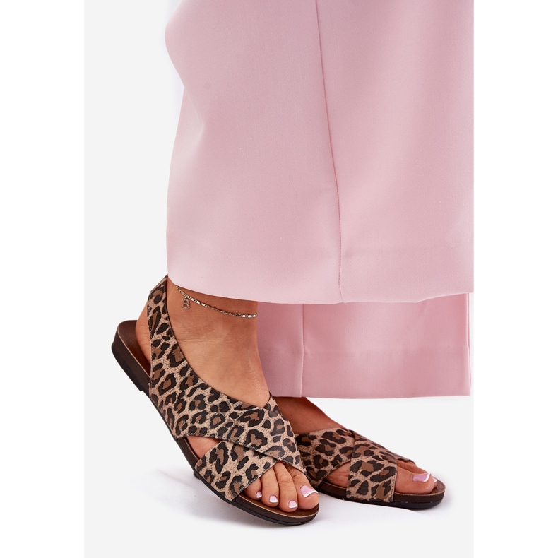 Zazoo Dámské kožené sandály hnědý leopard leopard béžový 1