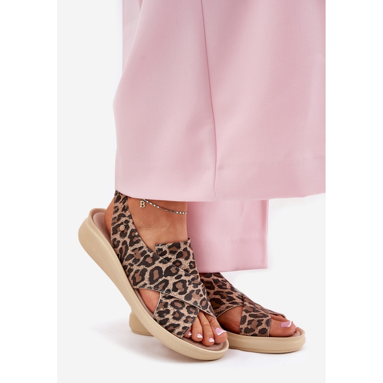 Zazoo 40392 Kožené sandály Dámské hnědé leopardské tisk béžový 1