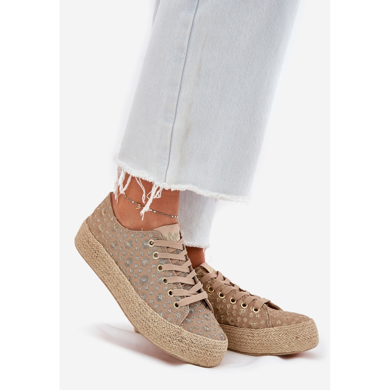 Patrouched dámské tenisky na platformě s Lee Cooper LCW-25-08-3646L Khaki Braid béžový 1