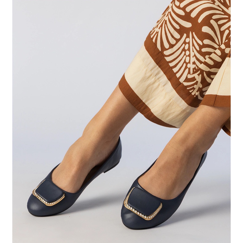 Navy Blue Dámské baleríny se zirkony modrý 1