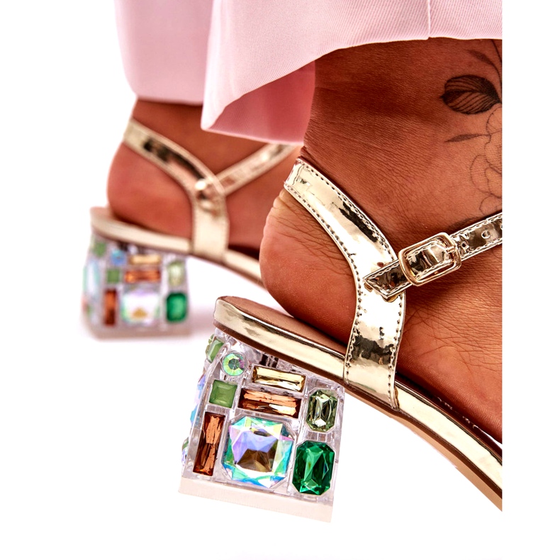 Dámské sandály na vysokých podpatcích s krystaly Golden S.Barski MR1037-01 zlatý 3