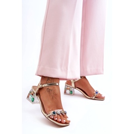 Dámské sandály na vysokých podpatcích s krystaly Golden S.Barski MR1037-01 zlatý 4