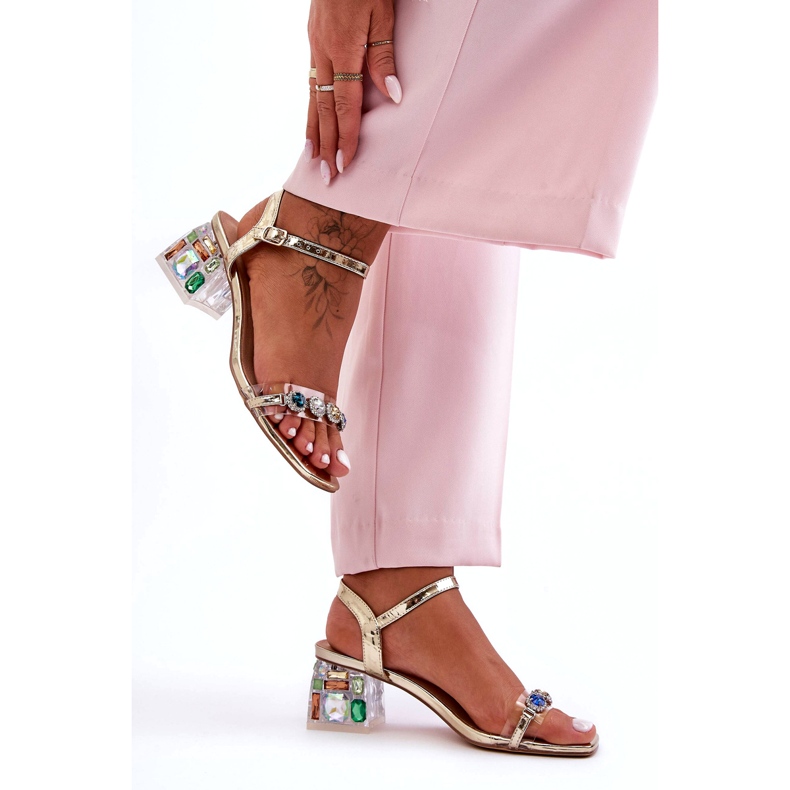 Dámské sandály na vysokých podpatcích s krystaly Golden S.Barski MR1037-01 zlatý 1