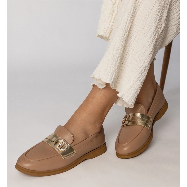 Krémové ekologické mokasíny se zirkony krémová 2