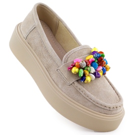 Kožené mokasíny na platformě s béžovou béžovou Filippo DP6765 2