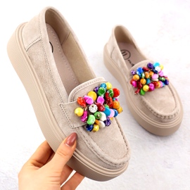 Kožené mokasíny na platformě s béžovou béžovou Filippo DP6765 1