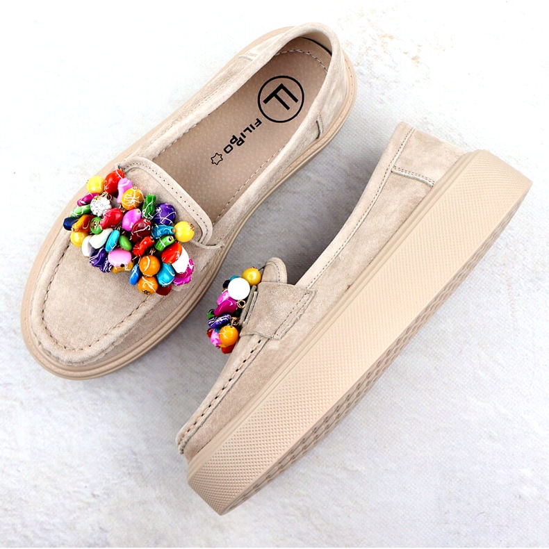 Kožené mokasíny na platformě s béžovou béžovou Filippo DP6765 4