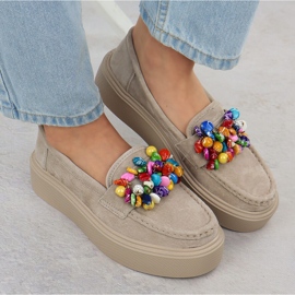 Kožené mokasíny na platformě s béžovou béžovou Filippo DP6765 6