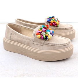 Kožené mokasíny na platformě s béžovou béžovou Filippo DP6765 3