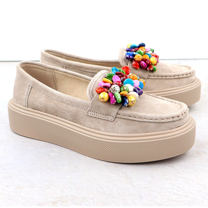 Kožené mokasíny na platformě s béžovou béžovou Filippo DP6765 3