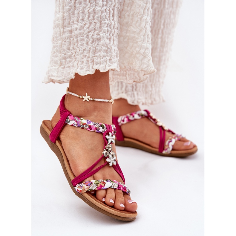Ploché dámské sandály s pletenými pruhy a kolíky Artiker 56C1314 Fuksja růžový 2 Ploché dámské sandály s pletenými pruhy a kolíky Artiker 56C1314 Fuksja růžový 2