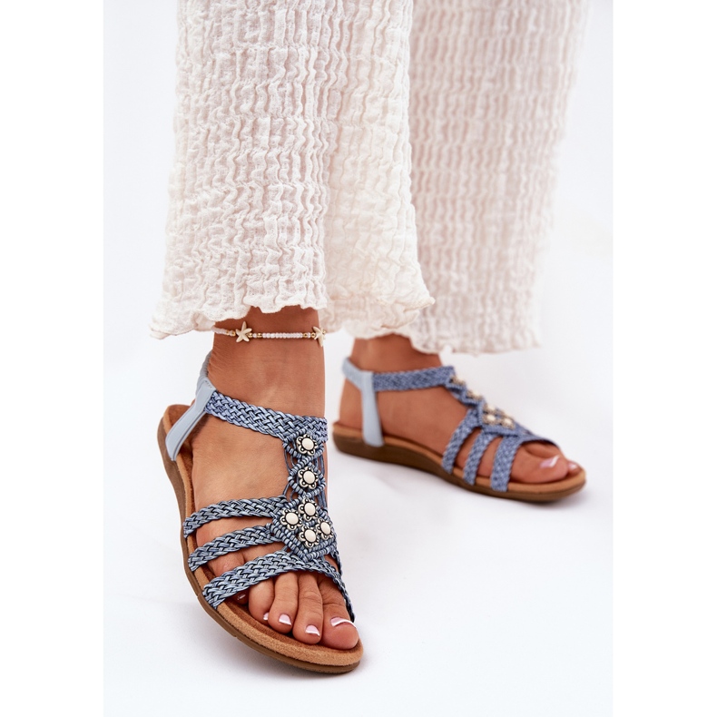 Dámské ploché sandály s pleteným Artikerem 56C1325 Blue Stripes modrý 2