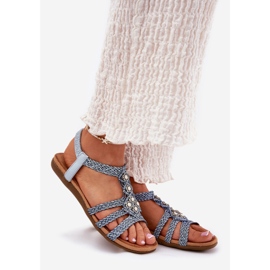 Dámské ploché sandály s pleteným Artikerem 56C1325 Blue Stripes modrý 1