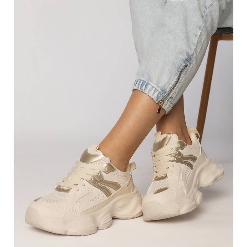 Beige tenisky dámské sporty se zlatým vložením béžový 1