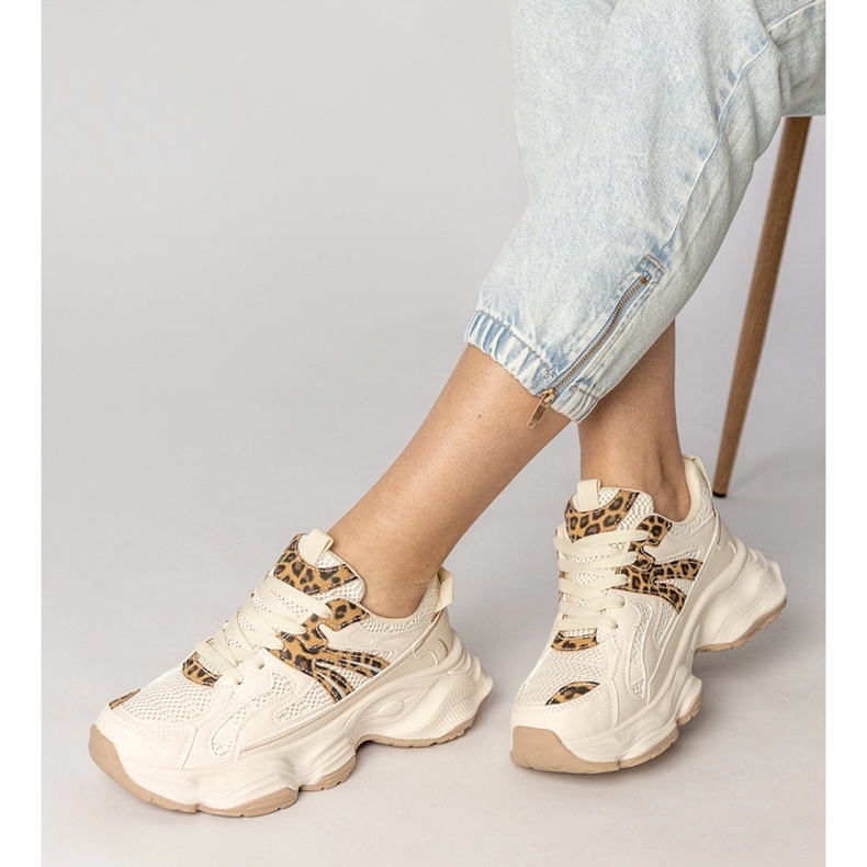 Beige tenisky dámské sporty s vložkou leoparda béžový 2
