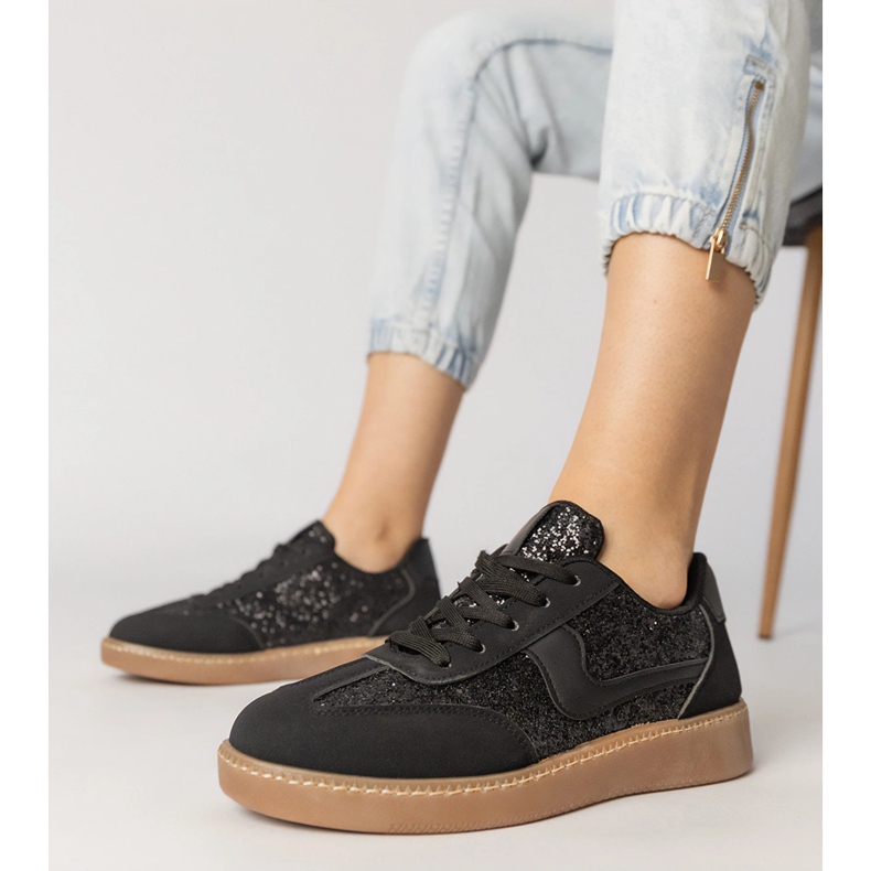 Tenisky černé žen zdobené třpytem černý 1