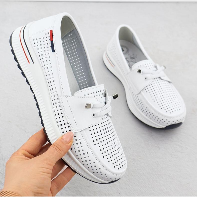 Evento Dámské kožené boty Openwork White Event 8443 bílý 2