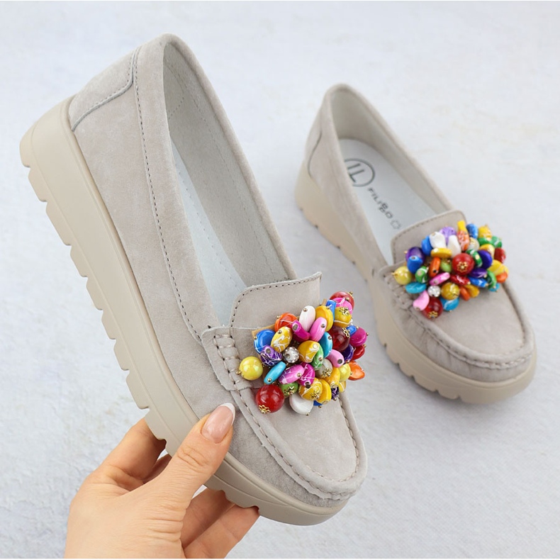 Kožené mokasíny na platformě s béžovou béžovou Filippo 6828 béžový 1 Kožené mokasíny na platformě s béžovou béžovou Filippo 6828 béžový 1