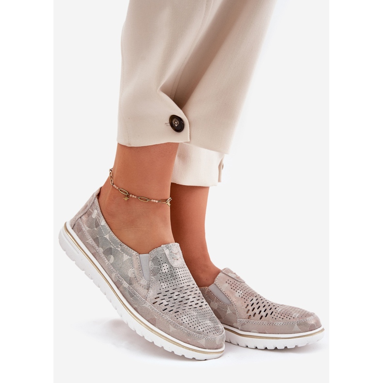 Semišové nazouvací boty Béžovo-zlatá Inez béžový 1