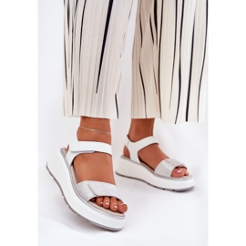 S.Barski Platforma pro dámské kožené sandály a suchý zip S. Barski LR51-543 stříbrný 2