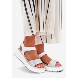 S.Barski Platforma pro dámské kožené sandály a suchý zip S. Barski LR51-543 stříbrný 1