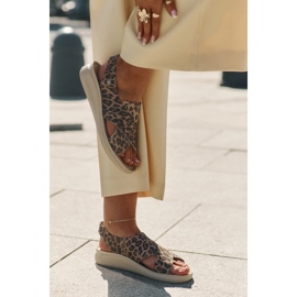 Zazoo 40392 Kožené sandály Dámské hnědé leopardské tisk béžový 2
