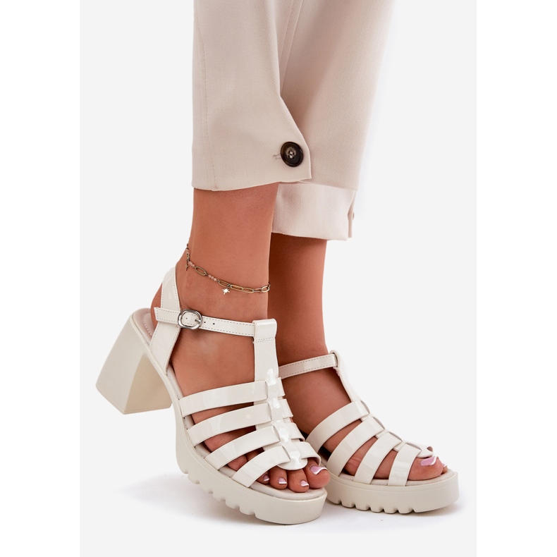 Malované dámské kožené sandály na Vinceza 66621 Light Beggar Post béžový 1