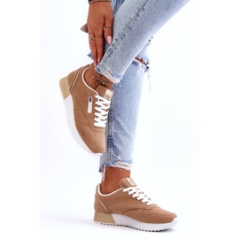 Eko-pokožka sportovní boty šněrovací na platformě Beige béžový 2