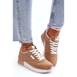 Eko-pokožka sportovní boty šněrovací na platformě Beige béžový 1