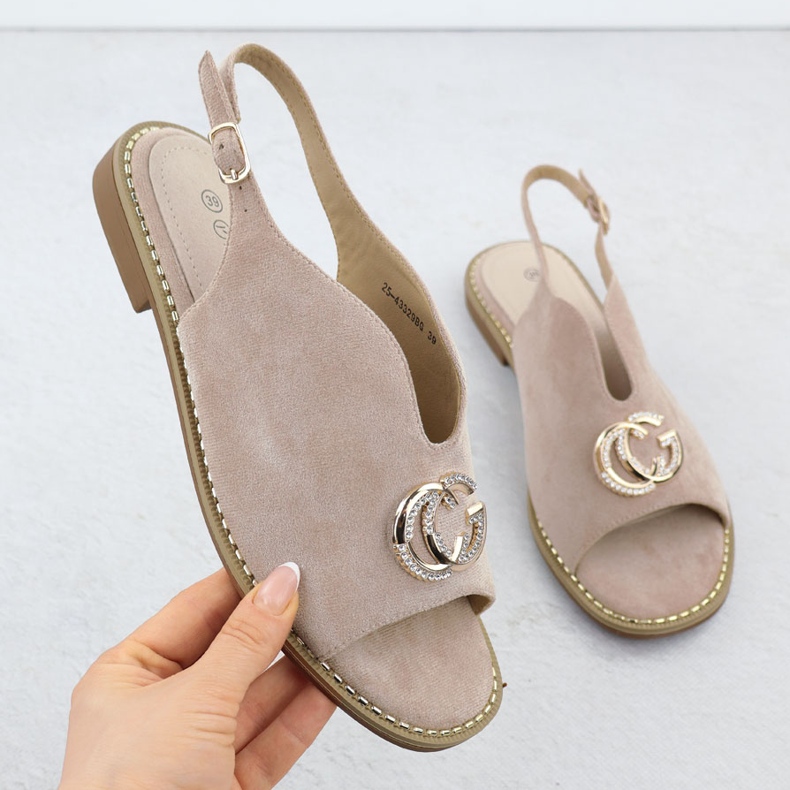 Dámské sandály postavené s béžovou dekorací 43329 Potocki béžový 1