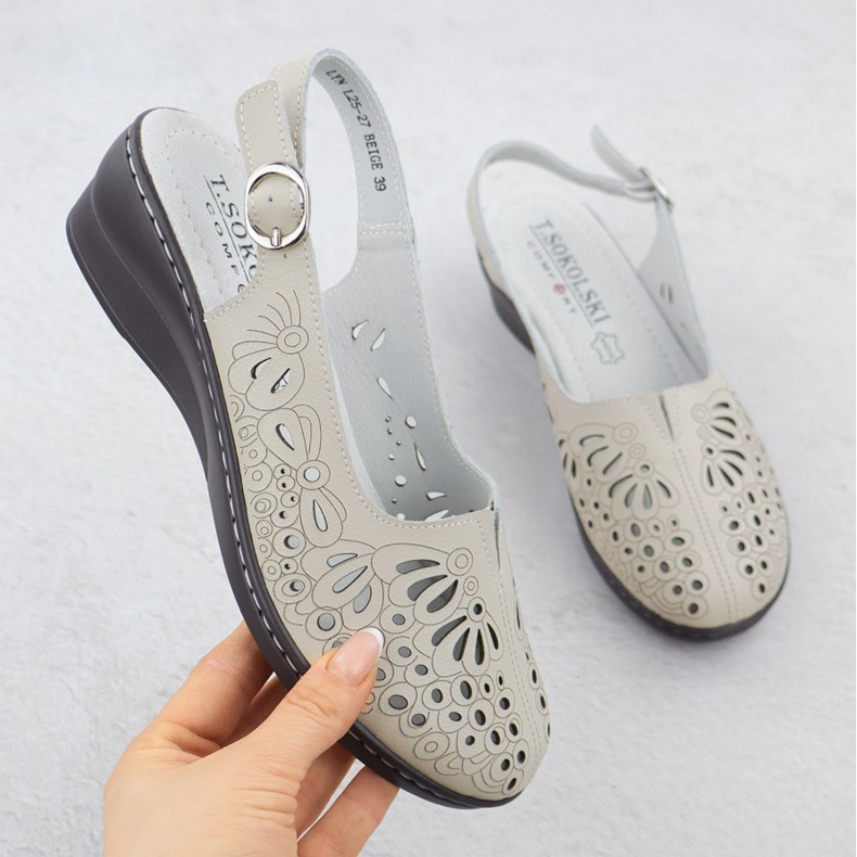 Openwork Dámské kožené sandály pro Beige T.Sokolski L25-27 béžový 1 Openwork Dámské kožené sandály pro Beige T.Sokolski L25-27 béžový 1