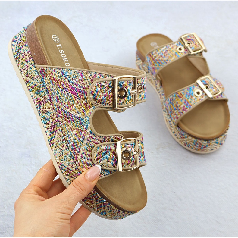 Pantofle na tlusté podrážce se svorkami t.sokolski L25-322 vícebarevný 1