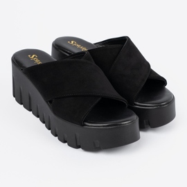 Seastar Dámské černé semišové sandály na klínku černá 1