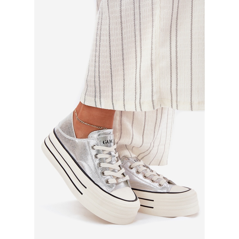 Dámské kožené tenisky na stříbrné platformě Goe RR2N4108 stříbrný 1