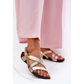 Ploché kožené sandály Dámské zazoo 40032 Zlato zlatý 2