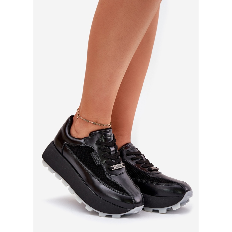 Big Star Dámské kožené tenisky na velké hvězdě RR274873 Hi-Polish System Black Platform černá 1