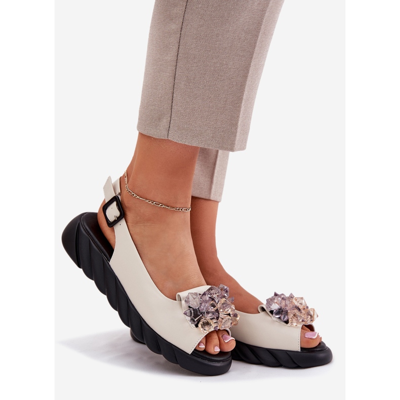 ARTIKER Dámské kožené sandály s artikem 54C1627 Crystals Beige béžový 1